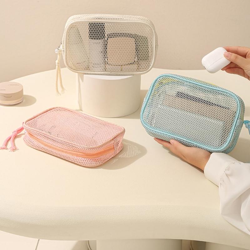 Large Capacity Mesh Cosmetic Travel Bag Dust Resistant Ventilation Portable Toiletry Organizer For Gym And Daily Use