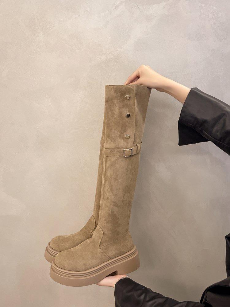 Small man but knee matte French boots women 2025 autumn and winter retro high tube belt buckle knight boots women