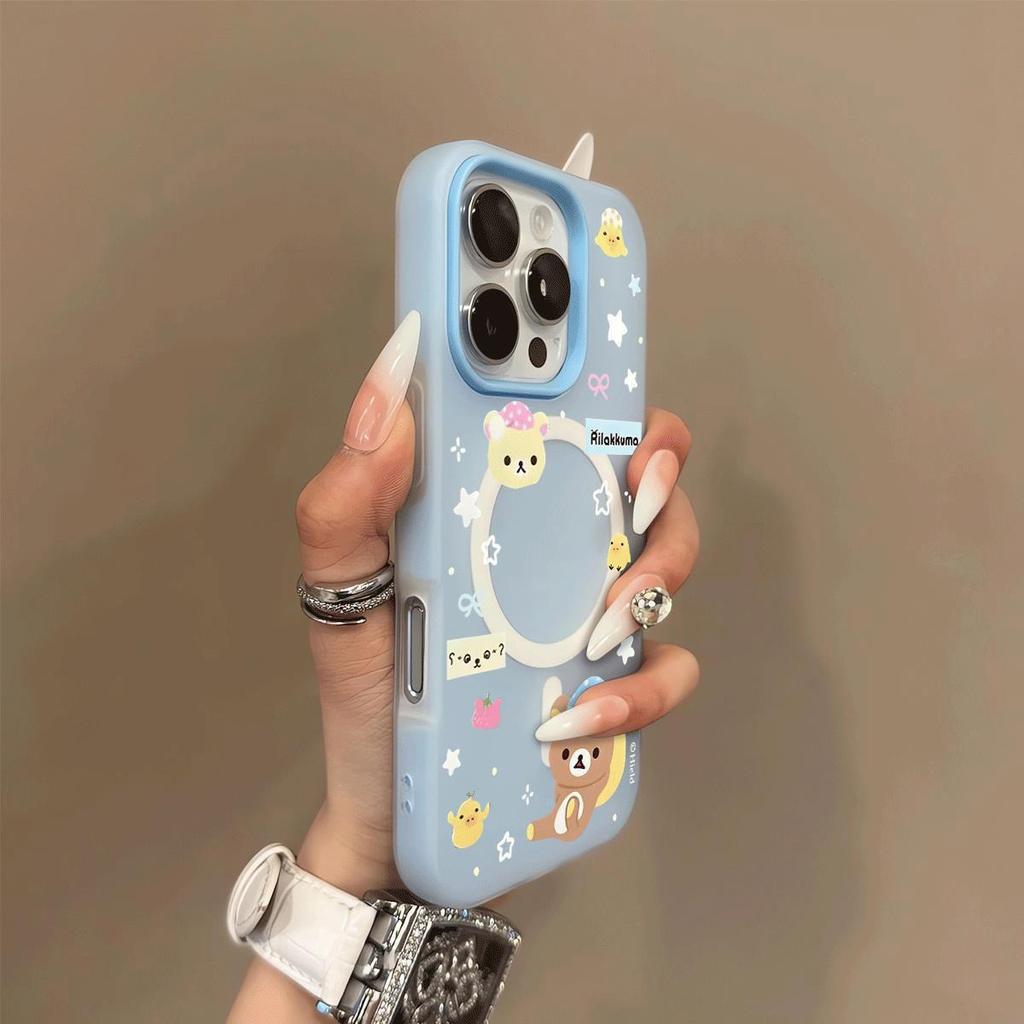 Jelly Magnetic 2-in-1 Phone Case for Apple 15promax Half Pack 3-in-1 Phone Case with Groove Solid Color Cartoon