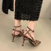 Spring and summer new leopard print pointed head thin thin heel high heel bag head sandals light mouth high heel women's shoes