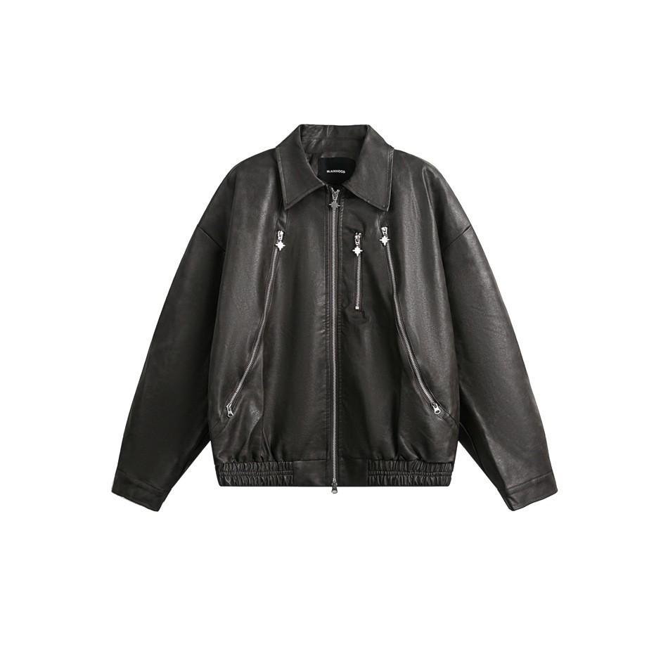 

BLACKHOOP Unisex PU Leather Biker Jacket with Zipper Details - Cool and Trendy (Model B04) M коричневий