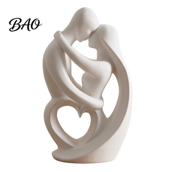 Creative DIY Hand Painting Crafts 3D Printed Abstract Couple Embrace Statue, Heart Hollow Love Figurine, Minimalist Anniversary Presents for