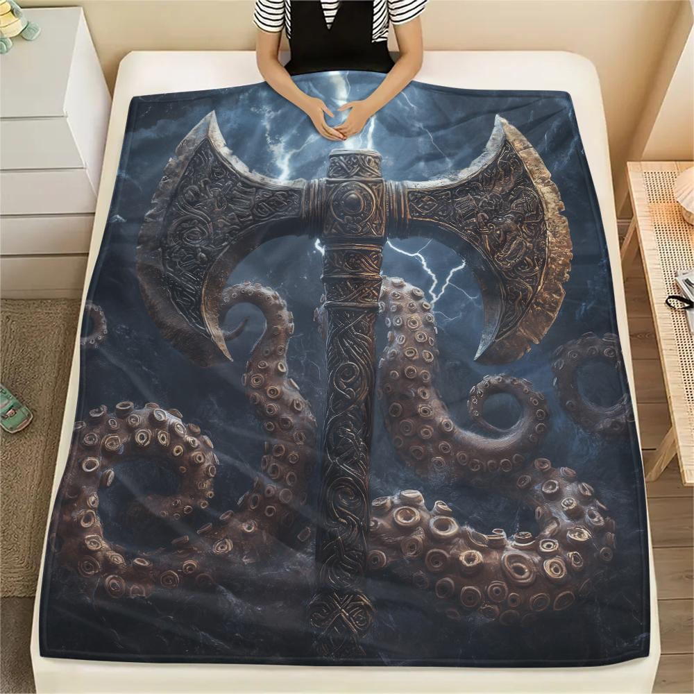 Viking Battle Axe pattern Flannel Blanket, High quality Comfortable for All Seasons, Home Decor, Warmth and Comfort, Perfect for Gifts.