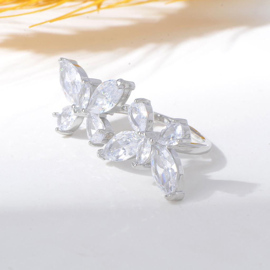 Copper Zircon Flower Open Ring For Women With Adjustable Size And Christmas Holiday Style