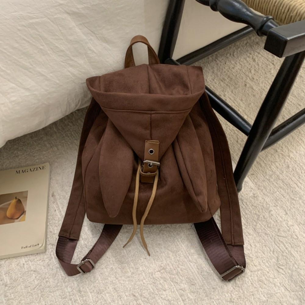 Unique Hooded Ears Backpack Bunny Ear High Capacity Cute Drawstring Daypack Trendy Retro Fashionable School Bag Casual Outing