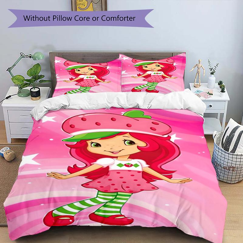 3pcs Princess Strawberry11 Design Cover Set - HD Printed Bedding with 1 Cover and 2 Pillowcases - Perfect for Home and Dorm Decor