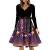 Women's Casual Fashion V Neck Long Sleeve Printed Vintage Long Dress