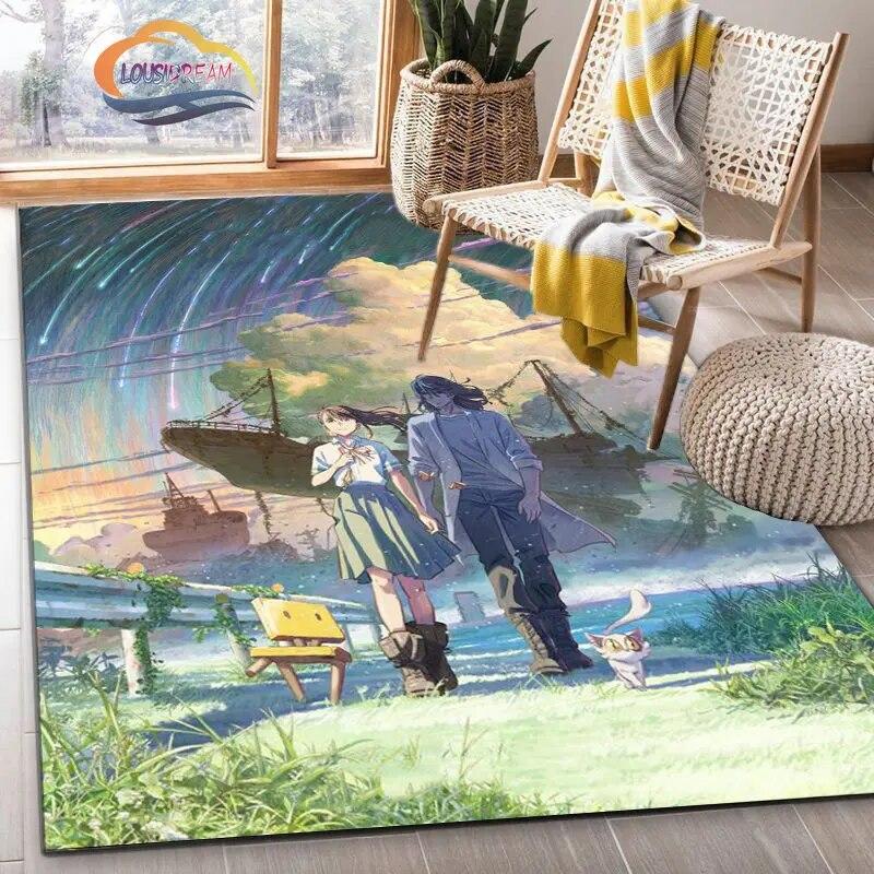 Latest Animated Suzume Anime Carpet 3D Printing Decorative Floor Mat for Children and Girls Living Room Bedroom Sofa Area Rug