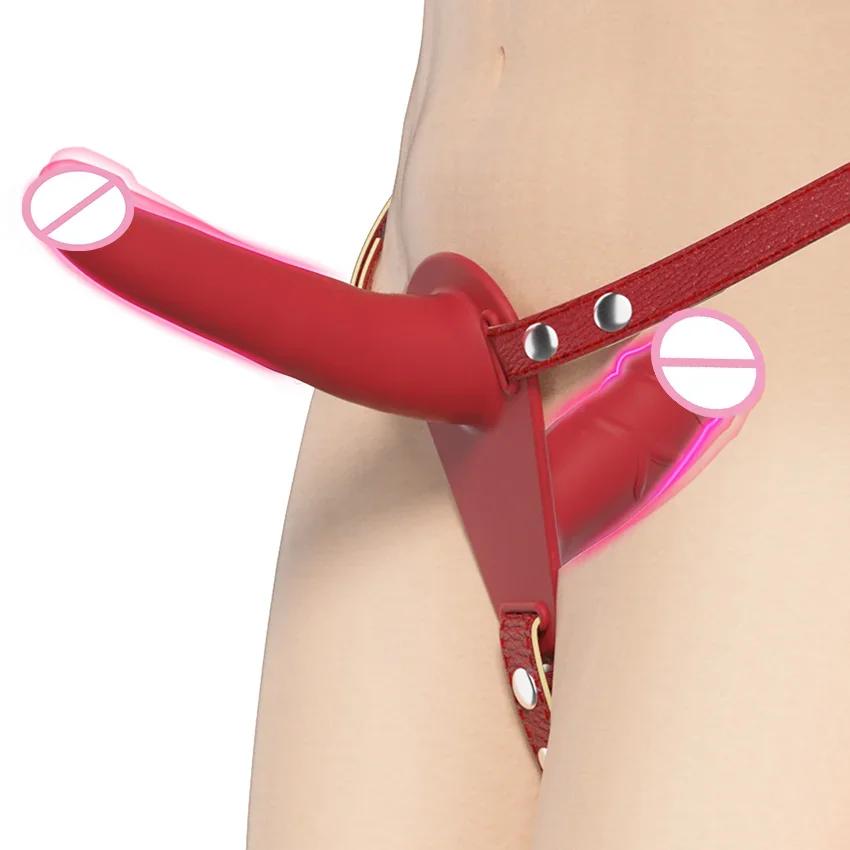 Popruh na nositelné dvojité dildo kalhotky Stimulace penisu G-bodu pro lesbický anální vaginální masér Sexuální hračky pro páry Produkt pro dospělé