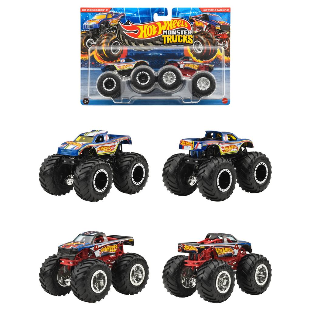 Hot Wheels Monster Truck 1:64 2-Pack Assorted Vehicle Toys, Mini Cars, Set of 8 (2 Cars per Pack), Boxed, Ages 3+, Multi-Purpose, 986T-FYJ64