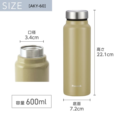Keeps Drinks Hot and Cold for Hours. Peacock Vacuum Bottle Co., Ltd. 600ml Water Bottle, Web-Exclusive Color: Graphite Black. Lightweight, Keeps Drink