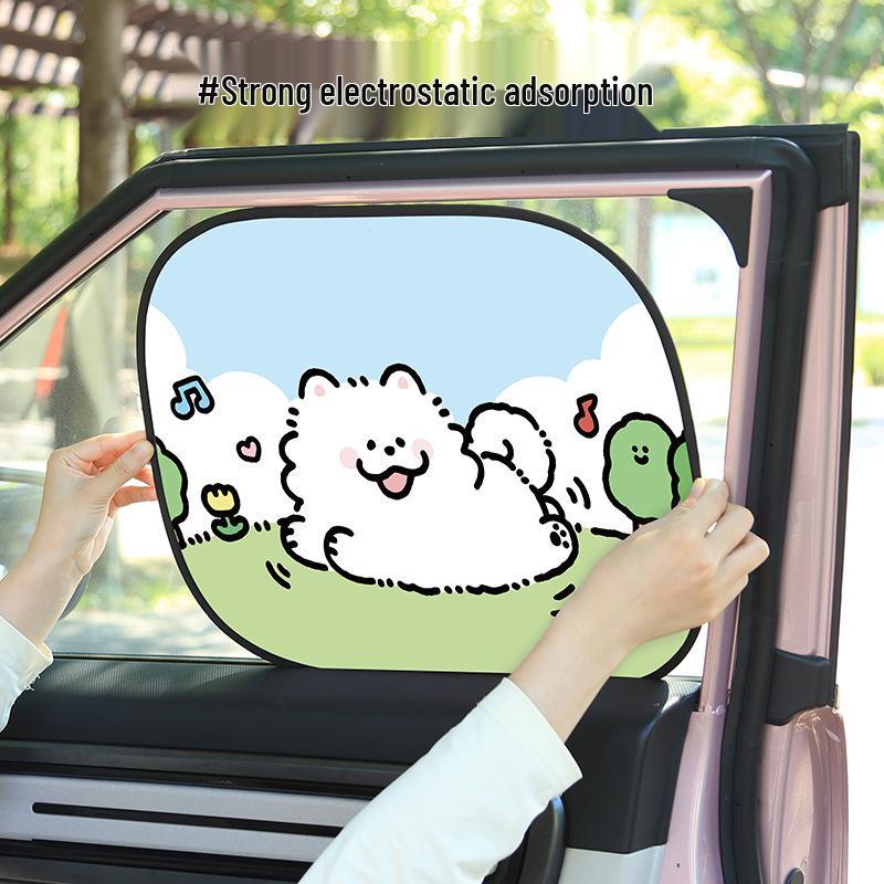 Cute Pet Cartoon Car Sun Shade: Universal Heat Insulation & Sun Protection for Front & Rear Windows with Electrostatic Adsorption.