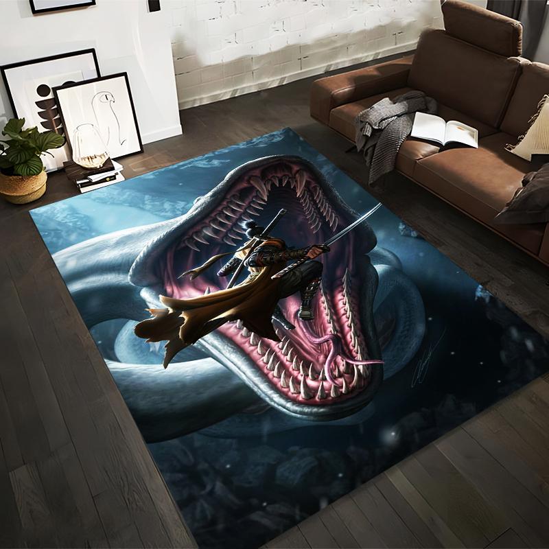 

Fantasy Warrior Battling Sea Monster Carpet with Vivid Artwork Design Suitable for use as an anti-slip for living room bedroom sofas 40x60cm( 15x23in )