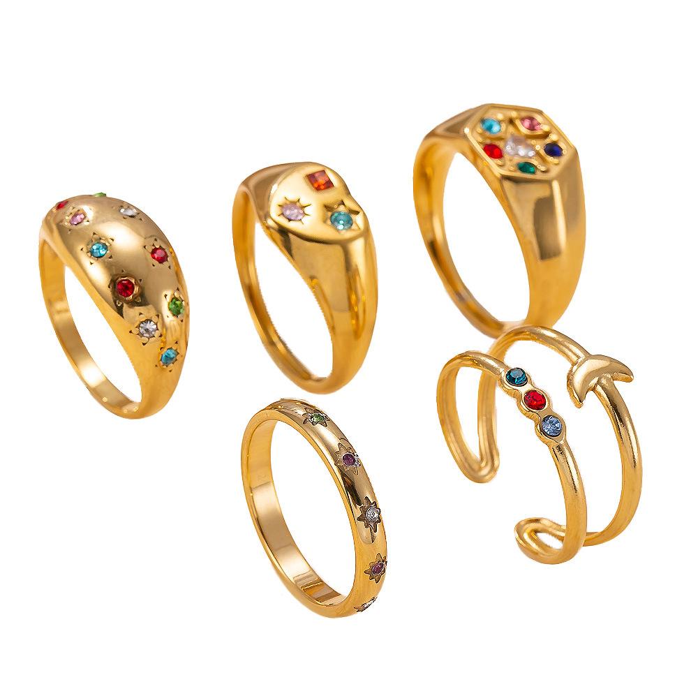 Stainless Steel Ring Casting Heart Inlaid with Colored Diamonds Stackable Ring Light Luxury High-End Feel Titanium Steel Jewelry Factory