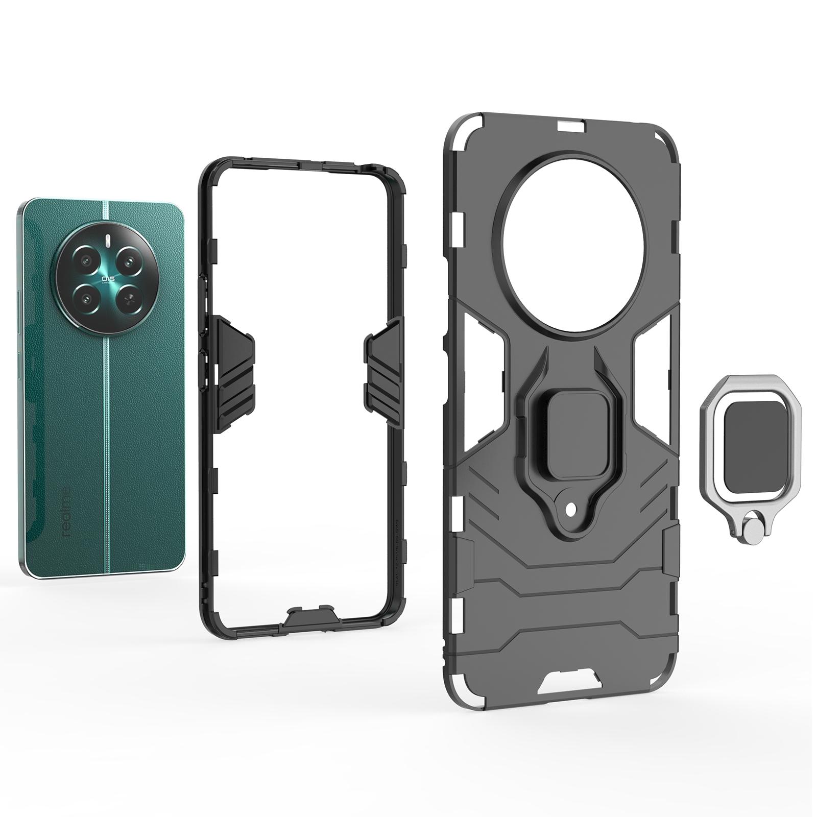 

For Realme 12 4G/12+ 5G Case Ring Kickstand PC+TPU Anti-Scratch Phone Cover Red