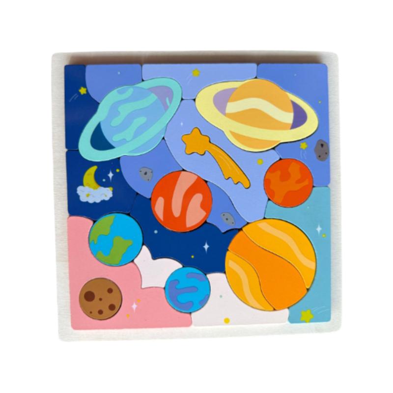 Wooden Toys New Montessori Eight Planets Puzzle Earth Sun Solar System Planets Planets Cognition Educational Toys Children Gifts
