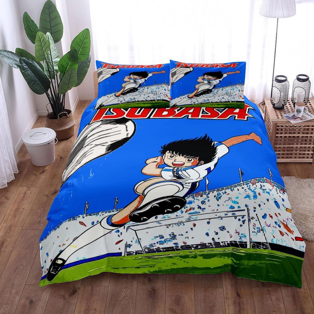 Japanese Anime Football Boy's Bedding Set,Captain Tsubasa Duvet Cover and Pillow Case, Microfiber Duvet Cover Set  With Zipper