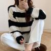 Contrasting color striped knitted sweater women's autumn and winter new lazy style casual soft waxy round neck large size thick pullover sweater