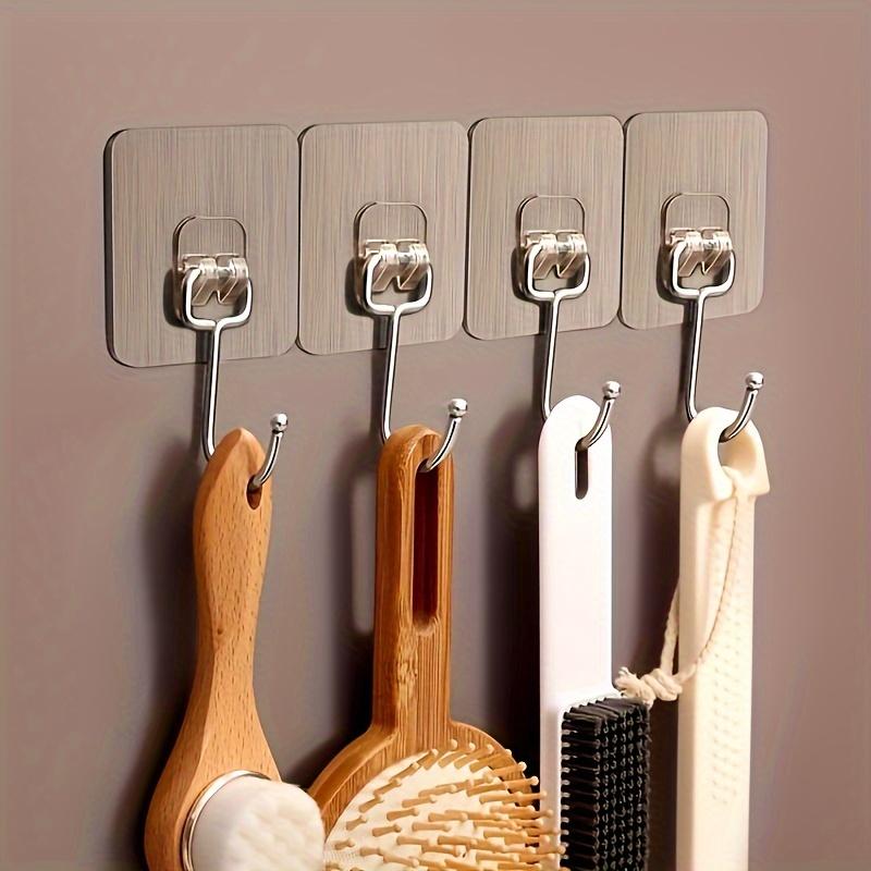 5pcs Stainless Steel Adhesive Wall Hooks - Heavy Duty, Transparent & Reusable, Waterproof and Oilproof, No-Drill Installation