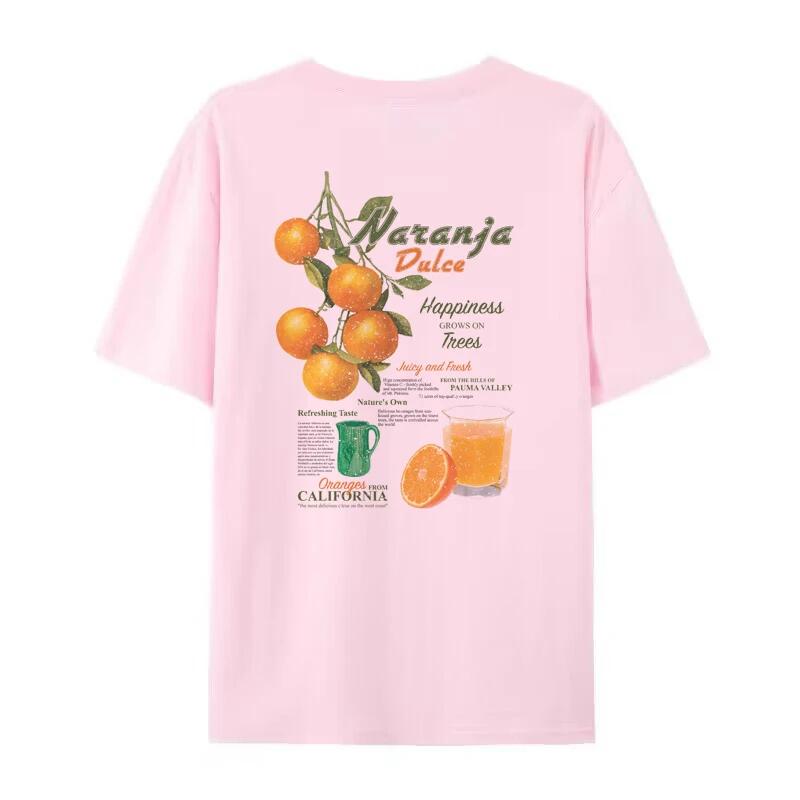 Unisex Back Print Orange TShirts Oversized Vintage Streetwear Graphic Tees Women Cute Aesthetic Citrus Shirt Cotton Retro Tops