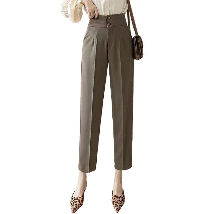 Women's High-Waisted Loose-Fit Cropped Cigarette Pants for Spring/Autumn