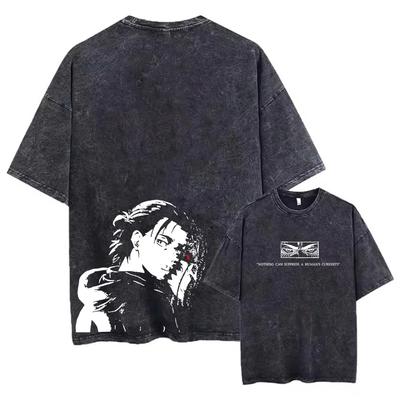 Camisetas Estonadas Anime Attack On Titan Retro Punk Gótico Algodão Vintage Camiseta Harajuku Casual Masculina Manga Curta Top Tee