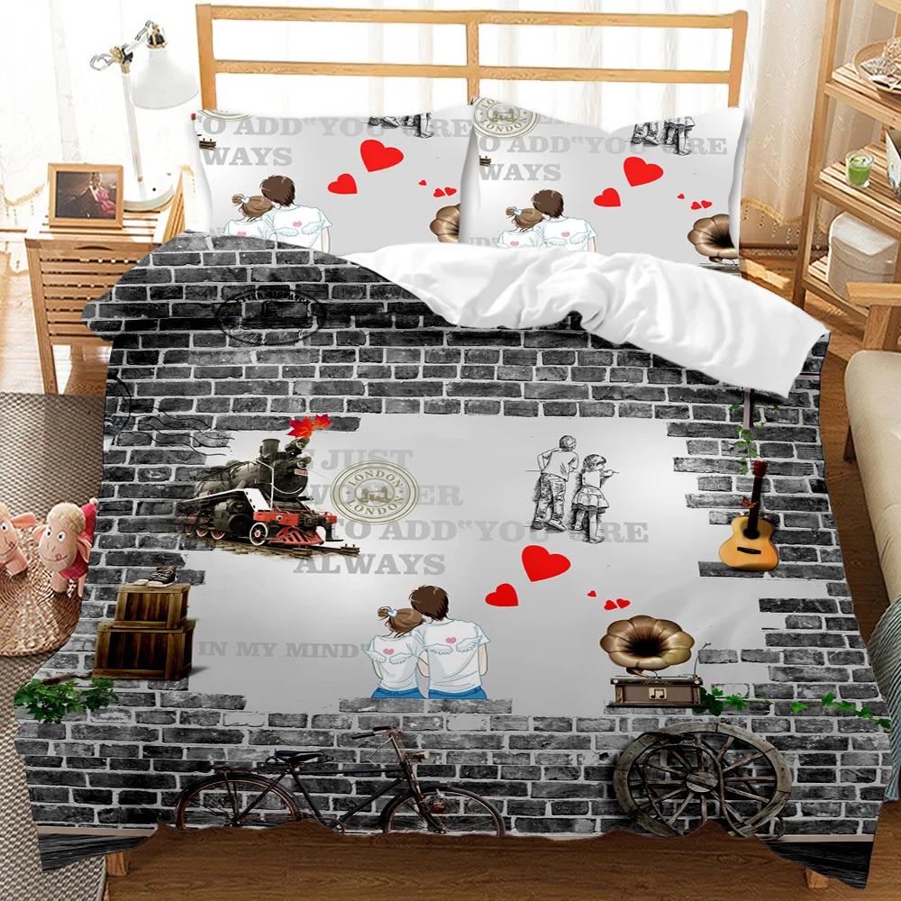 British Style Duvet Cover Double Decker Bus Traditional Local Cultural England Uk Retro Double Queen King Polyester Quilt Cover