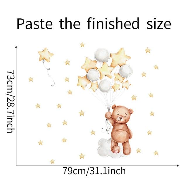 Cute Cartoon Bear Bunny Star Moon Wall Stickers for Kids Rooms Baby Room Wall Decor Wallpaper Girls Boys Bedroom Nursery Sticker