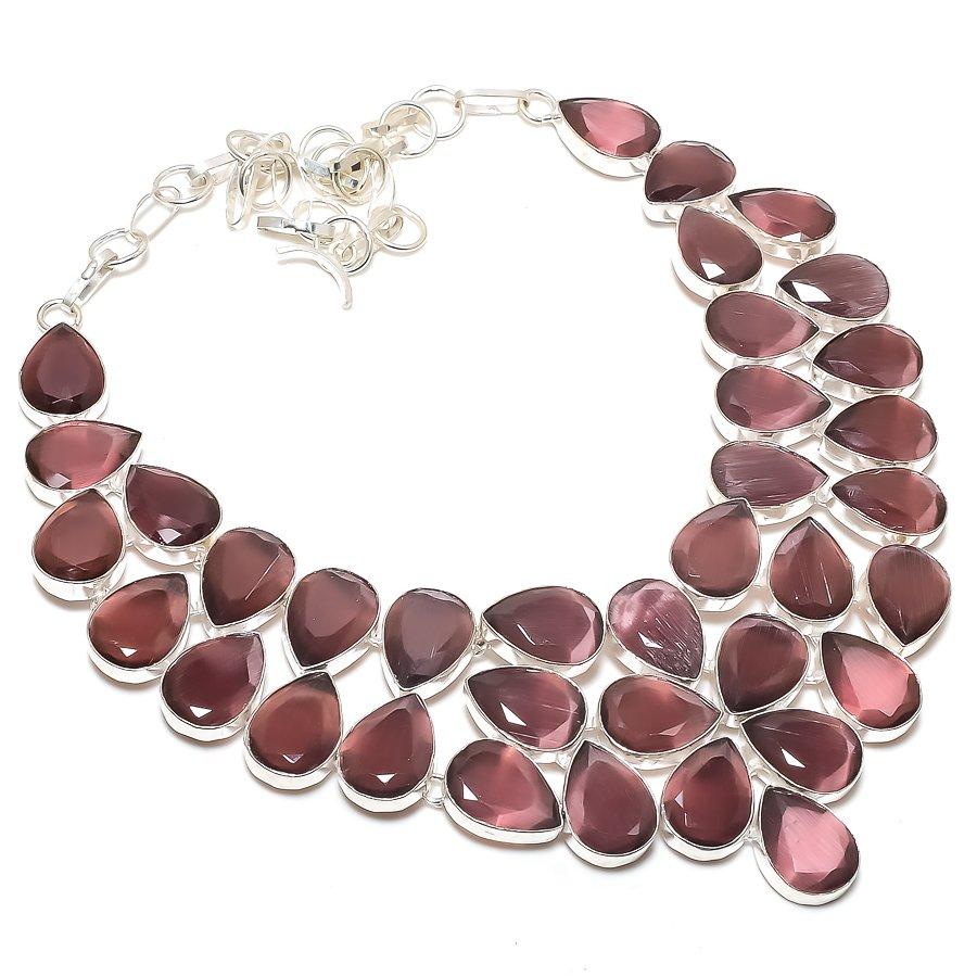 Natural Purple Monalisa Gemstone 925 Sterling Silver Jewelry Necklace 18" N2U36