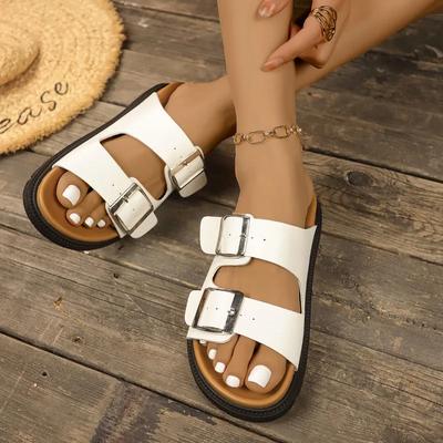 Mode 2025 Damenschuhe Sommer Marke Zehenfrei Damen Hausschuhe Mode Gürtelschnalle Lässige Sandalen Damen Neu Bequeme Flache Hausschuhe
