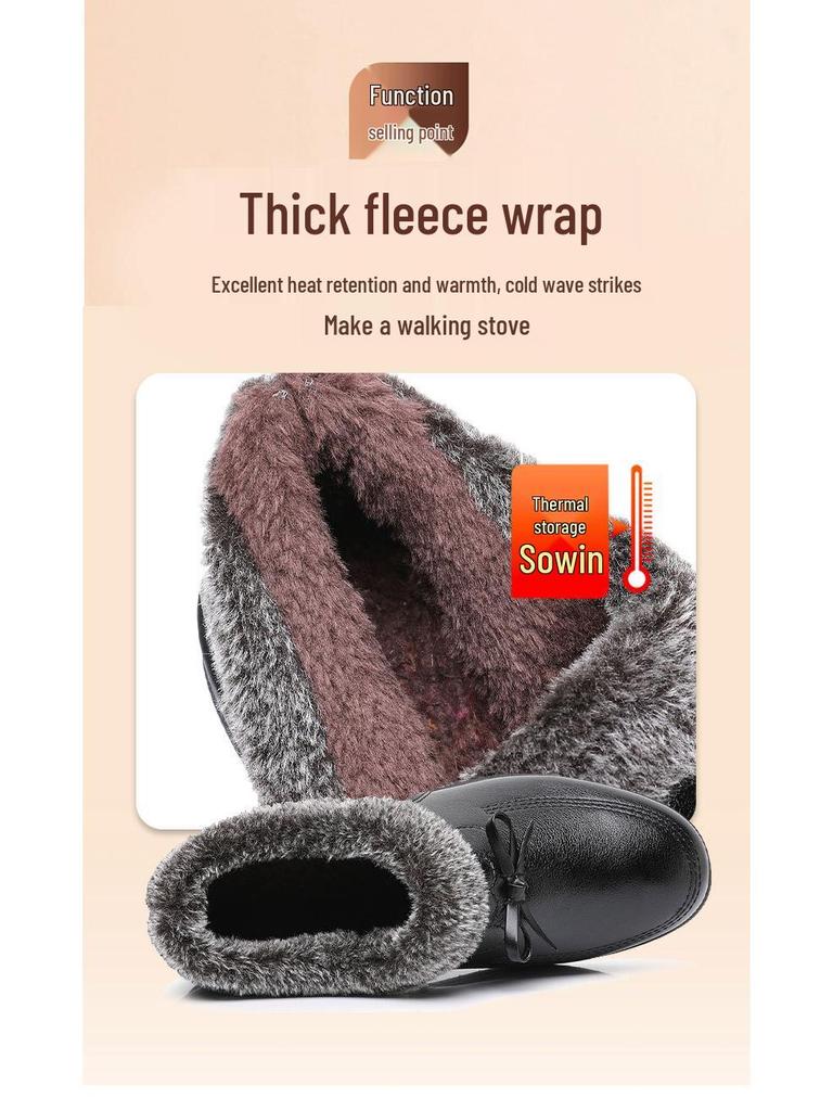 Teplé zimní dámské kožené boty s protiskluzovou podrážkou a plyšovou podšívkou pro seniory