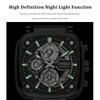 Mens Square Chronograph Watches Waterproof Luminous Quartz Wrist Watch with Silicone Strap