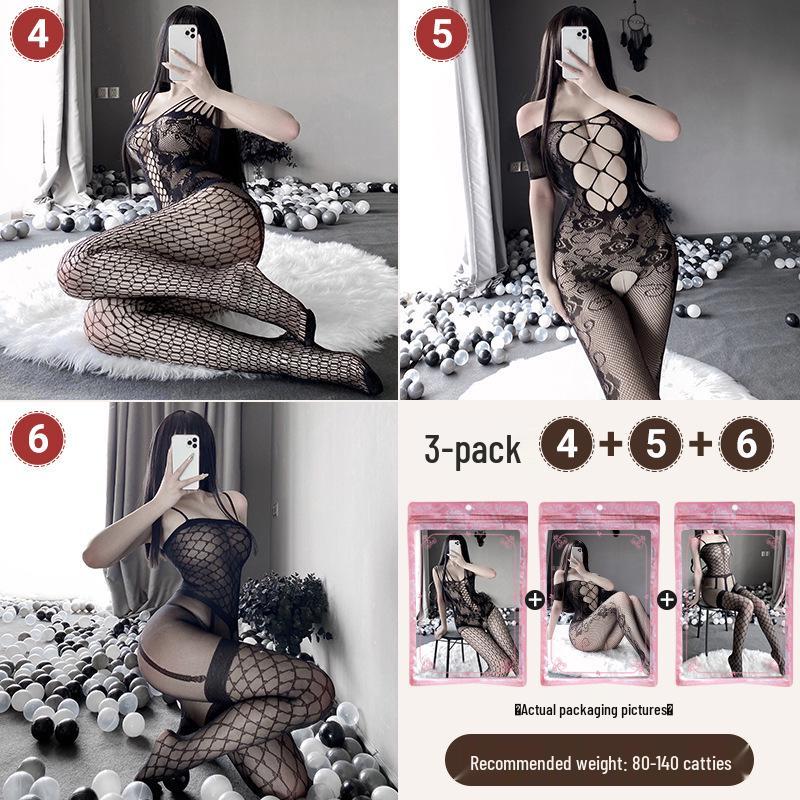 Transparenter Cut-Out Bodysuit mit Strümpfen mit offenem Schritt - Sexy Dessous-Set