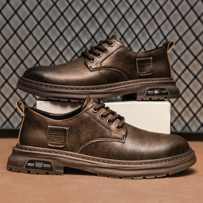 

2024 cross-border explosion autumn new men s outdoor casual shoes men s retro versatile leather low-top Martin boots 39 коричневый