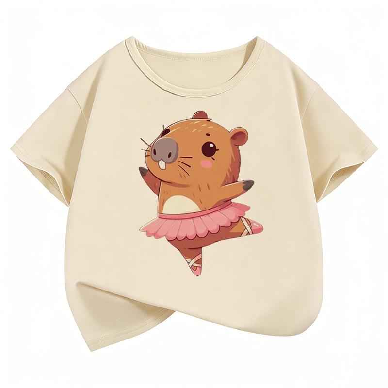 Kawaii Dacing Capybara Design T Shirts Manga Kids Childrens Tshirt Short Sleeve Boys Girls Summer Spring Casual Top Tee Shirt