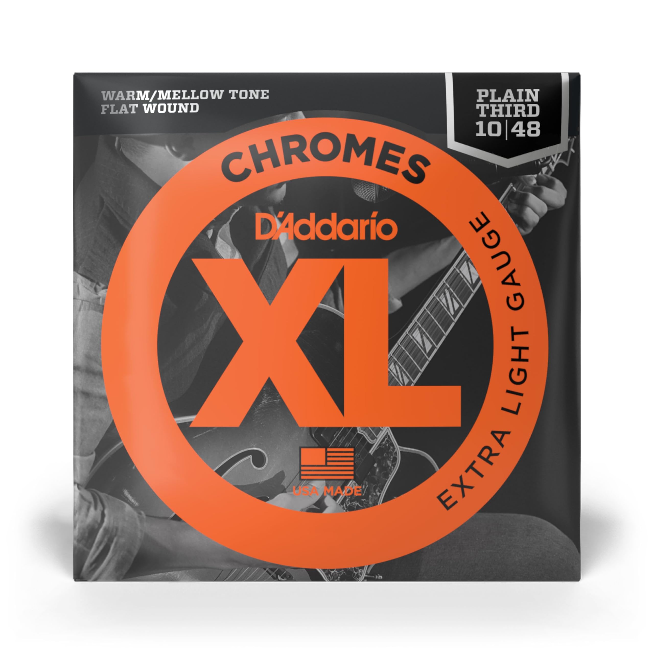 XL Chromes Flatwound Electric Guitar Strings String Extra Light ECG23PL D Addario .010-.048 (3rd Plain)