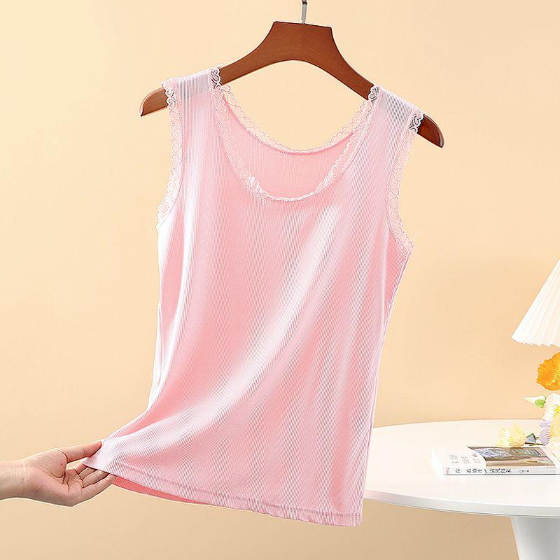 Women's Vest with Lace and Lace Camisole, Modal Thread Oversized Slim Fit and Fashionable Sleeveless Base Shirt