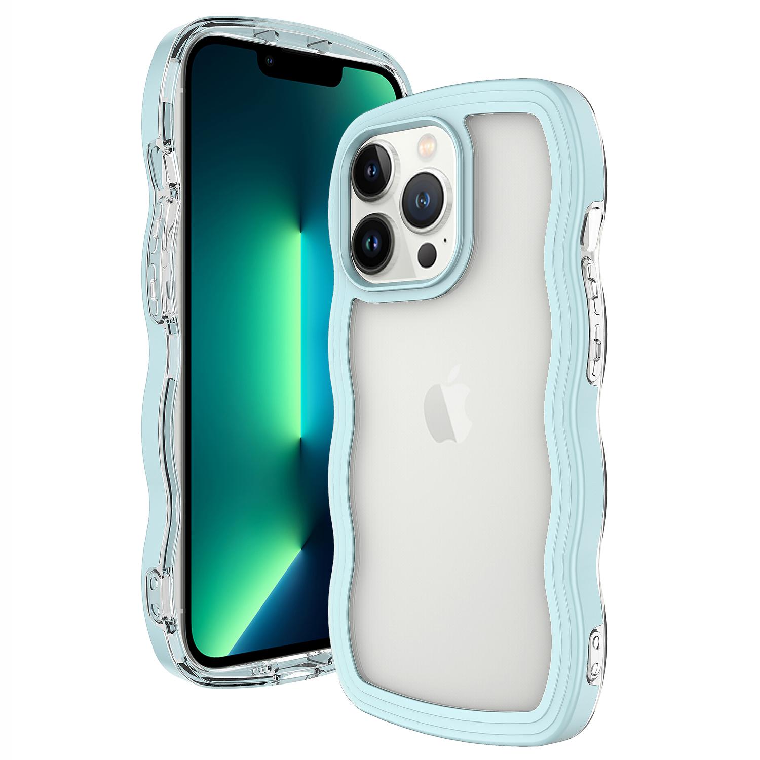 

Transparent Phone Case for iPhone 15 Pro Max,Wave Edge PC+TPU Detachable Color Frame Phone Shell Cover Baby Blue