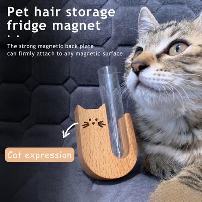 Cat Whisker Vase Fridge Magnet Wooden Refrigerator Magnet with Glass Tube Magnetic Pet Whisker Collector Container Vase Refrigerator Accessories