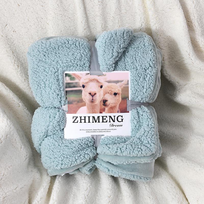 Double-Layer Thickened Flannel and Lamb Fleece Blanket with Solid Color and Custom Logo