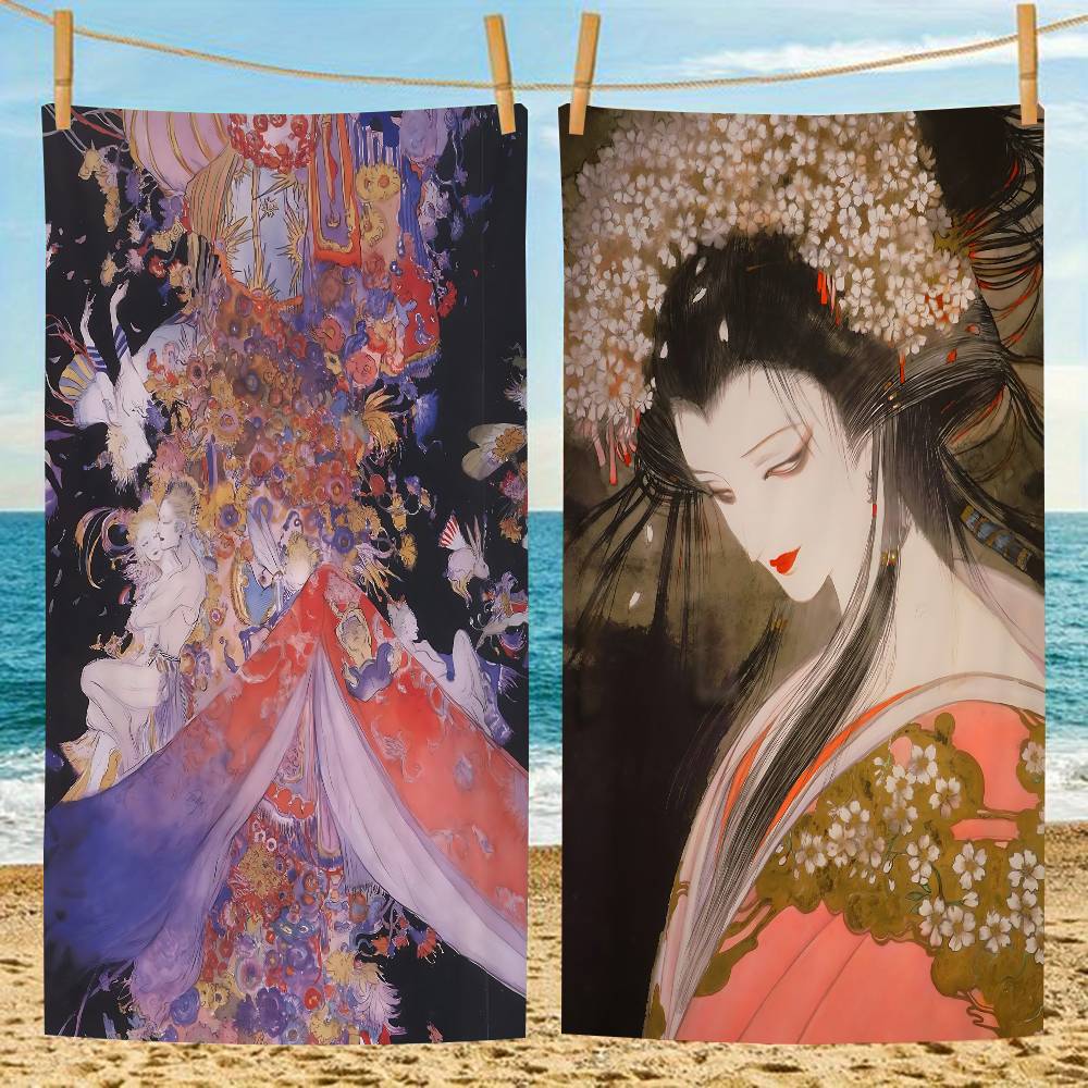 Yoshitaka A-Amano Retro Art Microfiber Blanket Quick Drying Beach Towels Oversized Printing Super Absorbent Pool Towel Blanket