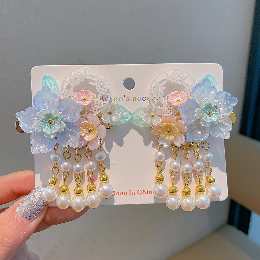 Children's Hanfu Hair Accessories: Girls' Tassel Flower Fairy Clips for Costume
