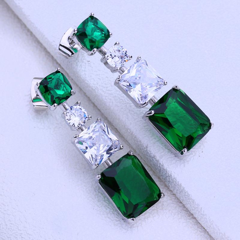 KNIKOO Clip Earrings For Women Green Cubic Zirconia Fashion Long Drop Earrings Jewelry For Wedding Party Gifts