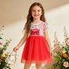 Sommer-Neuankunft Gestreiftes Netz-Kleid Prinzessinnen-Stil Süßes Besticktes Langes Kleid für Mädchen