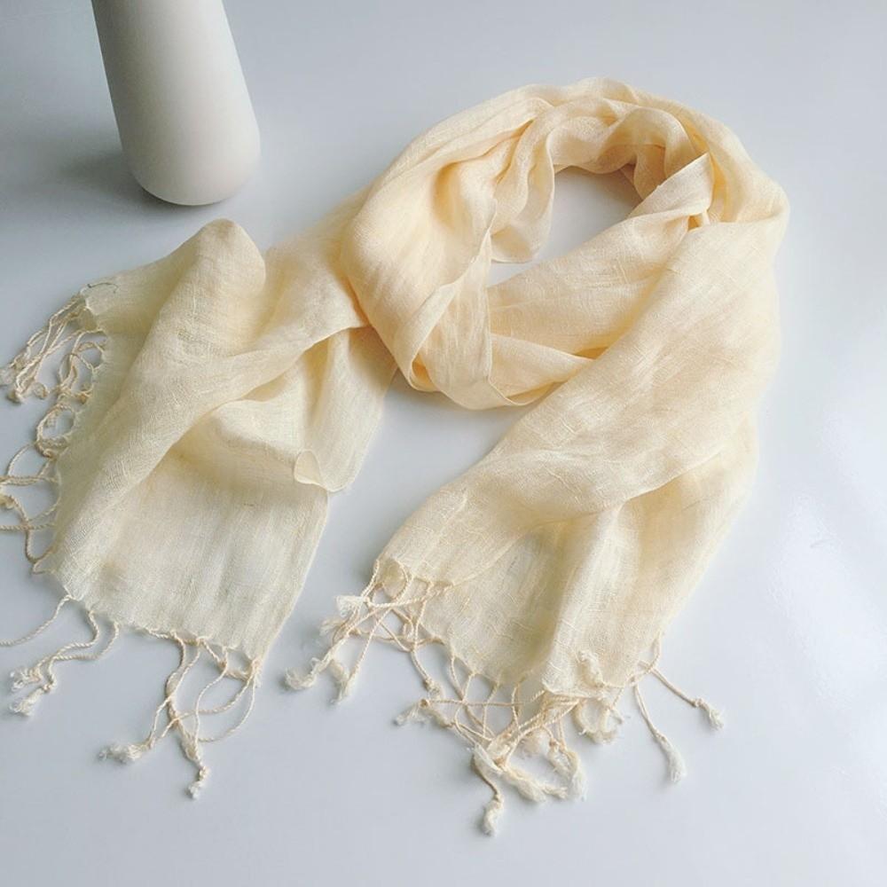 Long Tassel Sun Protection Wrap Solid Color Neck Scarf Casual Pure Linen Scarf Spring Summer