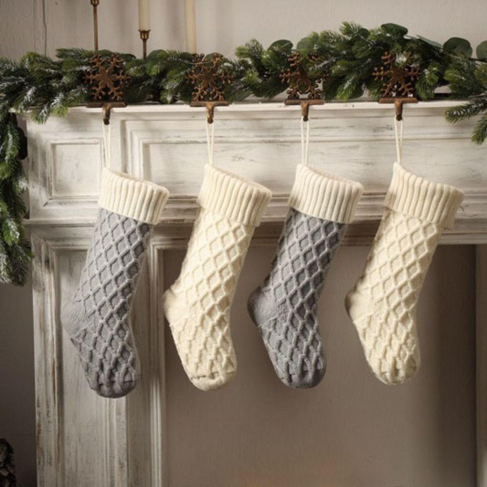Haushalt Rhombus Textur Gestrickter Weihnachtsstrumpf Wiederverwendbar Garn Weihnachtsgeschenksocken Große Größe Weihnachtsgeschenktüte Neujahr