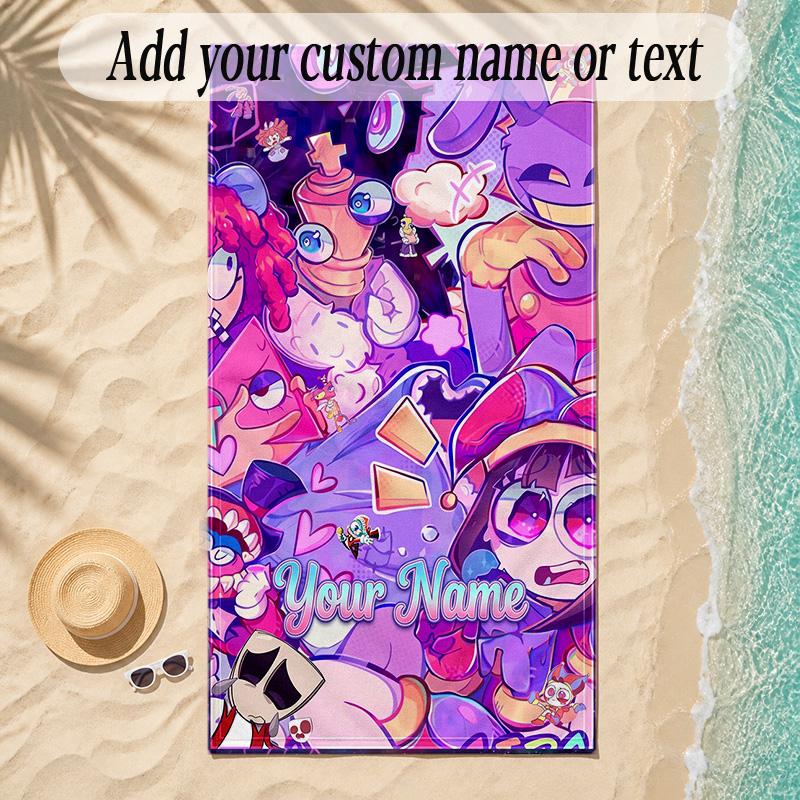 Beach TowelThe Amazing Digital Circus Custom Name Text Personalized Soft Towel for Beach Pool Indoor Home Decor Gift