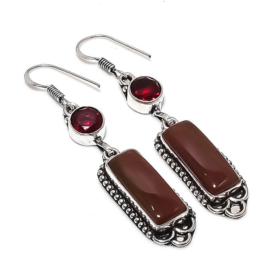 

Натуральный гелиотроп, гранат 925 стерлинговое серебро ювелирное изделие серьга 2,48 R2B13