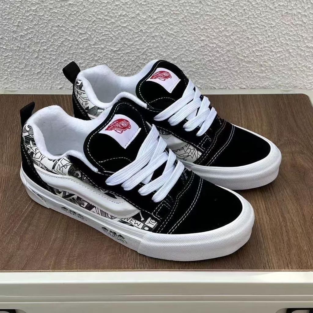 Dicke Zunge Amerikanische Schuhe mollige Brotbrettschuhe Retro weiß-schwarze kontrastierende Freizeitschuhe