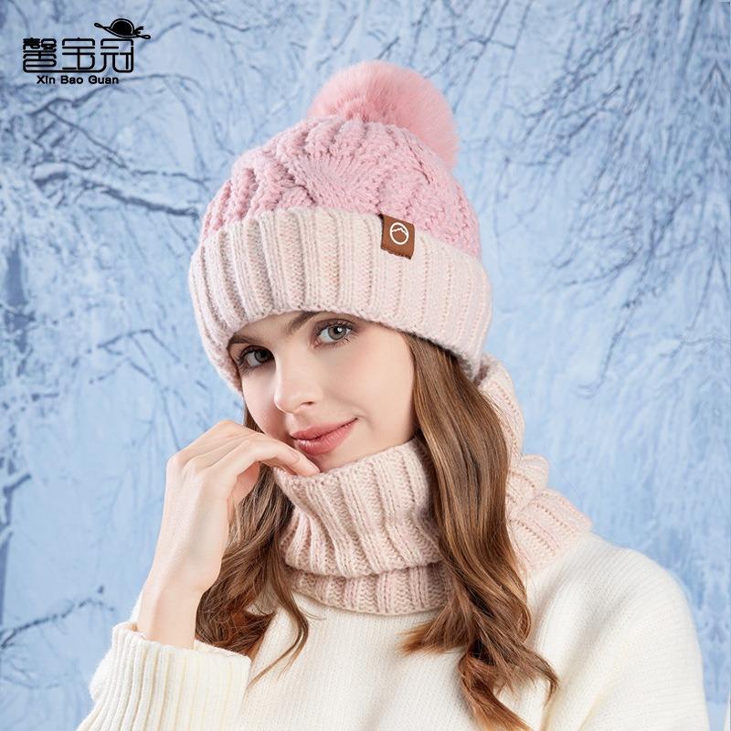 Winter warme Hutschal zweiteilige Abdeckung Outdoor Kälteschutz Ohrenschutz Pulloverhut Damen Samt verdickt gestrickte Wollmütze